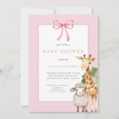 Pink Bow Woodland Animals Baby shower Kaart (Voorkant)
