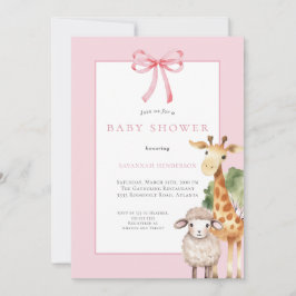 Pink Bow Woodland Animals Baby shower Kaart