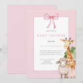 Pink Bow Woodland Animals Baby shower Kaart (Voorkant / Achterkant)