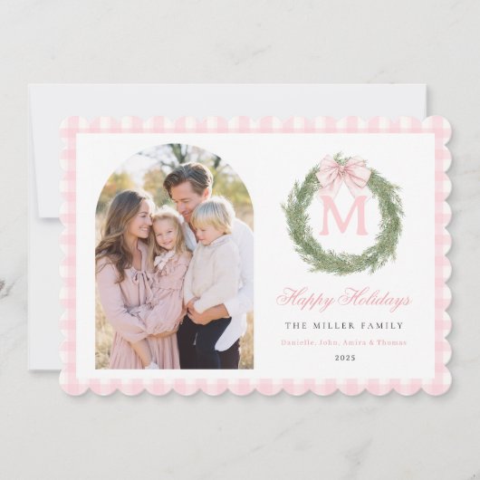 Pink Bow Wreath Christmas Feestdagenkaart (Voorkant)