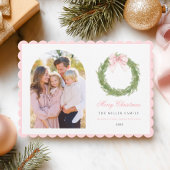 Pink Bow Wreath Christmas Feestdagenkaart