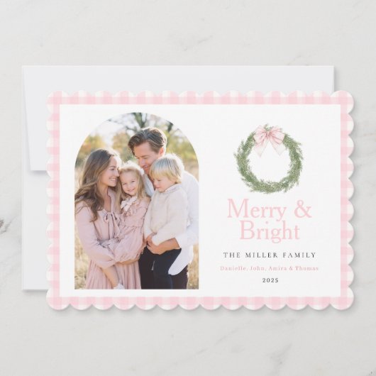 Pink Bow Wreath Christmas Feestdagenkaart (Voorkant)