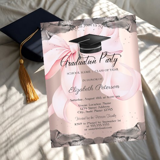 Pink Bow Your Photo Rose Gold Graduation   Kaart