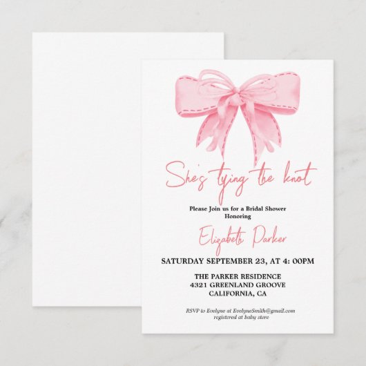 Pink Bow, ze bindt het knoop Vrijgezellenfeest Kaart (Voorkant / Achterkant)