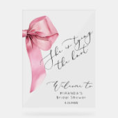 Pink Bow Ze is het binden van de Knoop Bruids Welk Acryl Bord (Voorkant)