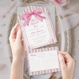 Pink Bow Ze is het vastbinden van de knoop Vrijgez All In One Uitnodiging