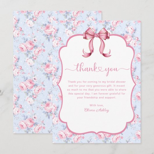 Pink Bow Ze is het vastbinden van de knoop Vrijgez Bedankkaart (Voorkant / Achterkant)