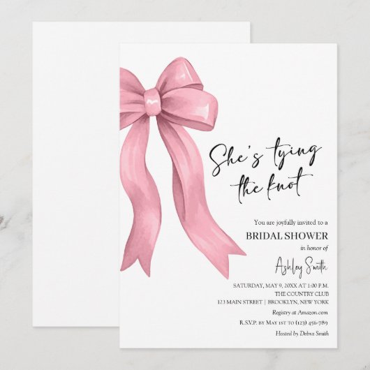 Pink Bow Ze is het vastbinden van de knoop Vrijgez Kaart (Voorkant / Achterkant)