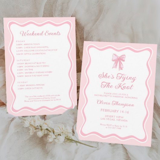 Pink Bow Ze is Tying the Knot Bachelorette Party Kaart