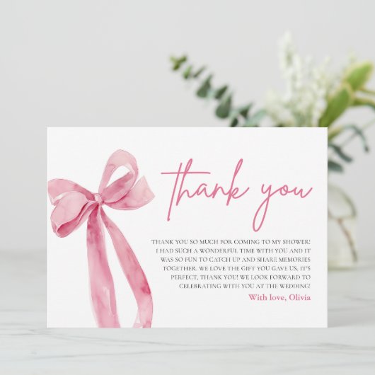 Pink Bow Ze is Tying the Knot Dank je kaart (Staand voorkant)