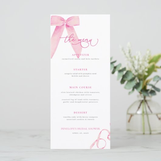 Pink Bow Ze is Tying the Knot Vrijgezellenfeest Me Menu (Staand voorkant)