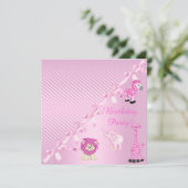 PINK BOW ZOO ANIMALS BIRTHDAY PARTIJ INVITATIE KAART (Staand voorkant)