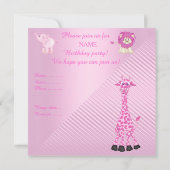 PINK BOW ZOO ANIMALS BIRTHDAY PARTIJ INVITATIE KAART (Achterkant)
