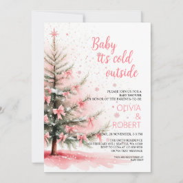 Pink Bows and Christmas Tree Baby Shower Kaart