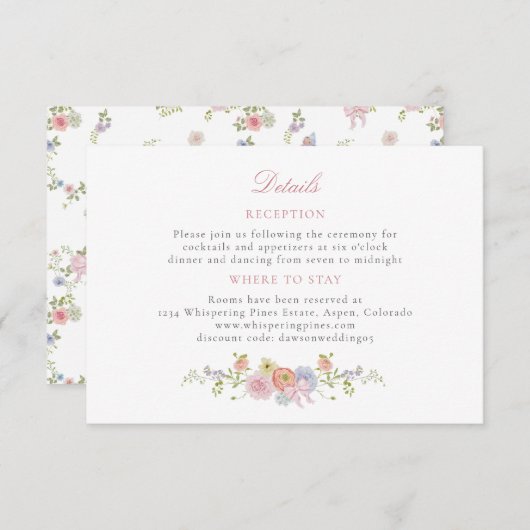 Pink Bows and Wildflowers Details Informatiekaartje (Voorkant / Achterkant)