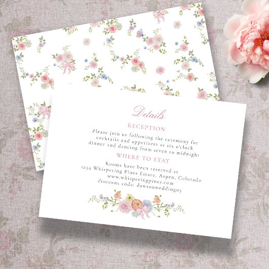 Pink Bows and Wildflowers Details Informatiekaartje