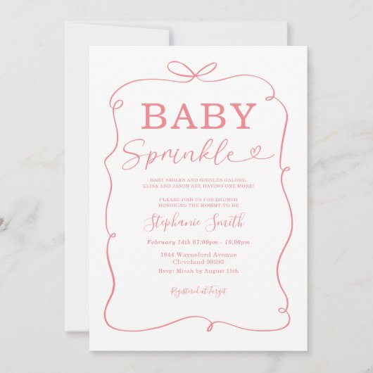 Pink Bows Baby Girl Sprinkle Uitnodiging (Voorkant)