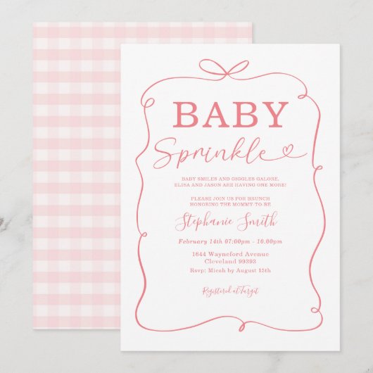 Pink Bows Baby Girl Sprinkle Uitnodiging (Voorkant / Achterkant)