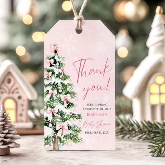 Pink Bows Baby Het is koud buiten Baby shower Cadeaulabel