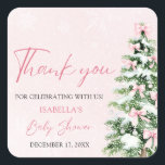 Pink Bows Baby Het is koud buiten Baby shower Vierkante Sticker<br><div class="desc">De Pink Bows Christmas Tree Baby It's Cold Outside Baby shower Sticker is een leuke en feestelijke aanvulling op uw winterse baby shower decor! Met een delicate roze strik en een charmante kerstboom, brengt deze sticker gezellige vakantiedorpen naar uw feest. Perfect voor het versieren van gunsten, enveloppen of party essentials,...</div>