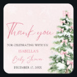 Pink Bows Baby Het is koud buiten Baby shower Vierkante Sticker<br><div class="desc">De Pink Bows Christmas Tree Baby It's Cold Outside Baby shower Sticker is een leuke en feestelijke aanvulling op uw winterse baby shower decor! Met een delicate roze strik en een charmante kerstboom, brengt deze sticker gezellige vakantiedorpen naar uw feest. Perfect voor het versieren van gunsten, enveloppen of party essentials,...</div>