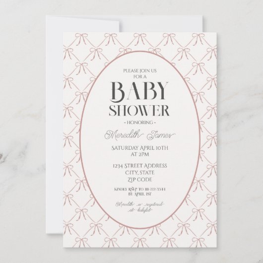 Pink Bows Baby shower Invitation Kaart (Voorkant)