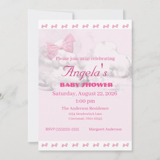 Pink Bows Baby Shower Invitation Kaart (Voorkant)