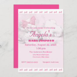 Pink Bows Baby Shower Invitation Kaart