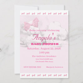 Pink Bows Baby Shower Invitation Kaart