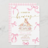 Pink Bows Bunny Tea Party Baby Shower Invitation Kaart (Voorkant / Achterkant)