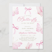 Pink Bows Butterflies Baby Shower Invitation Kaart (Voorkant)