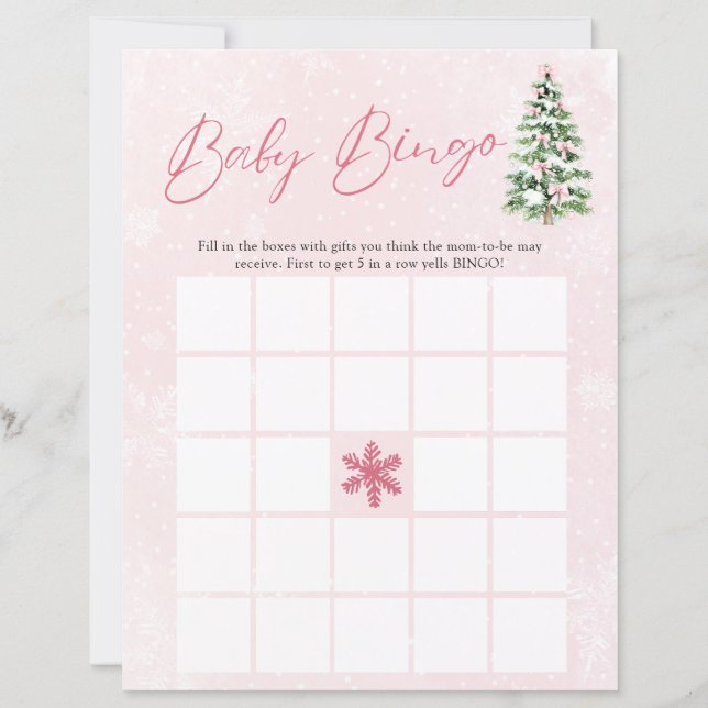 Pink Bows Christmas Baby Bingo Baby Shower Game (Voorkant)