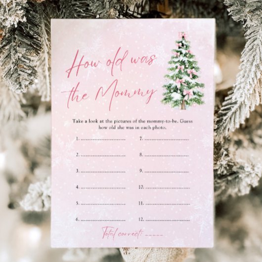 Pink Bows Christmas Baby Hoe oud was mama spel Kaart