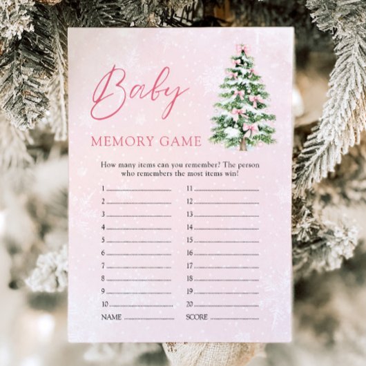 Pink Bows Christmas Baby shower Baby Memory Game Kaart