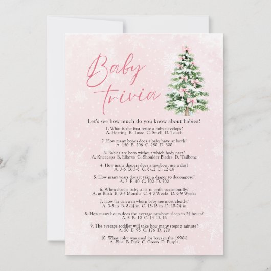 Pink Bows Christmas Baby shower Baby Trivia Game Kaart (Voorkant)