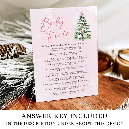Pink Bows Christmas Baby shower Baby Trivia Game Kaart