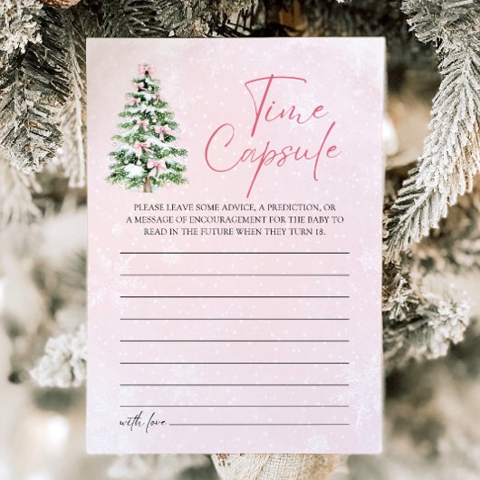 Pink Bows Christmas Baby shower Time Capsule Game Kaart