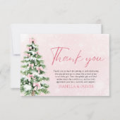 Pink Bows Christmas Tree Winter Thank you card Bedankkaart (Voorkant)