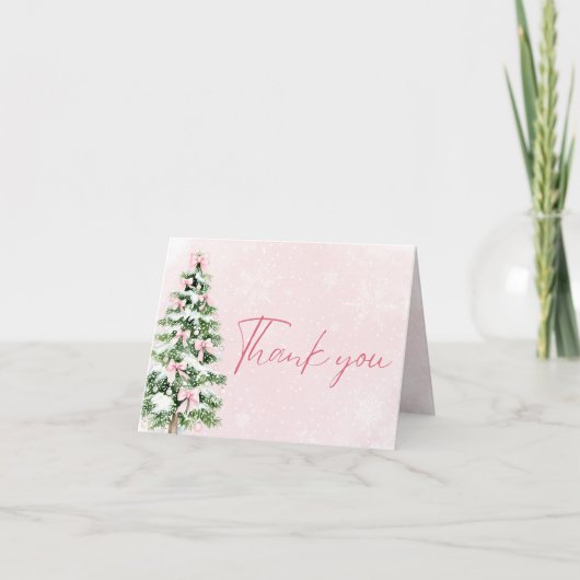 Pink Bows Christmas Tree Winter Thank you card Bedankkaart (Voorkant)
