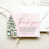 Pink Bows Christmas Tree Winter Thank you card Bedankkaart