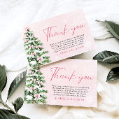 Pink Bows Christmas Tree Winter Thank you card Bedankkaart