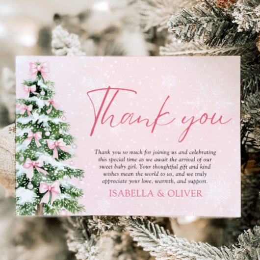 Pink Bows Christmas Tree Winter Thank you card Bedankkaart