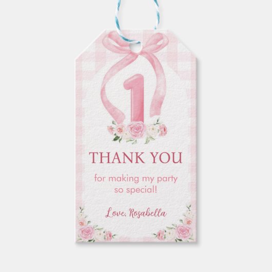 Pink Bows Coquette Verjaardag Dank u Label Cadeaulabel (Voorkant)