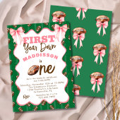 Pink Bows First Year Down Football 1st Birthday  Kaart