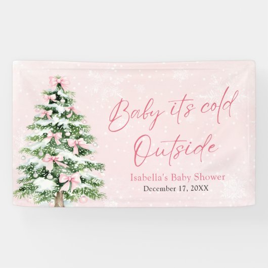 Pink Bows Girl Baby It's Cold Outside Baby Shower Spandoek (Horizontaal)