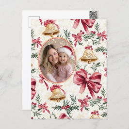 Pink Bows Gold Bells Foto Briefkaart