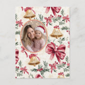 Pink Bows Gold Bells Foto Briefkaart (Voorkant)