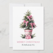Pink Bows Merry Christmas Tree Card Feestdagenkaart (Voorkant)