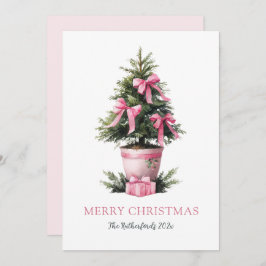 Pink Bows Merry Christmas Tree Card Feestdagenkaart