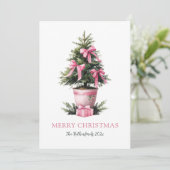 Pink Bows Merry Christmas Tree Card Feestdagenkaart (Staand voorkant)
